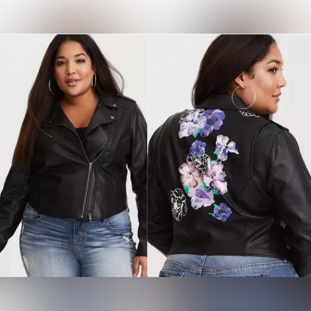 Torrid Faux Leather Floral Jacket Size 3